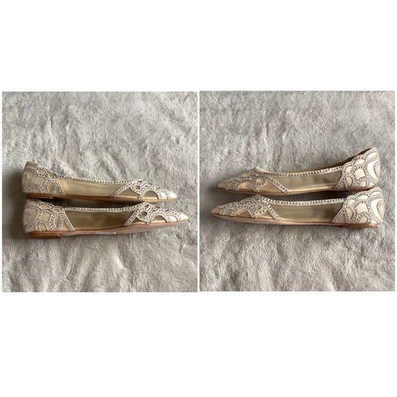 Badgley Mischka Gigi Pointed Flat Evening Shoe Mesh Crystal Bridal Wedding Ivory - Picture 5 of 15